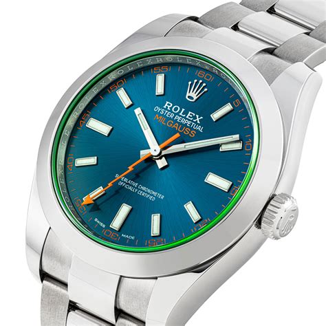 rolex milgaus blu black dial|rolex milgauss 116400gv price.